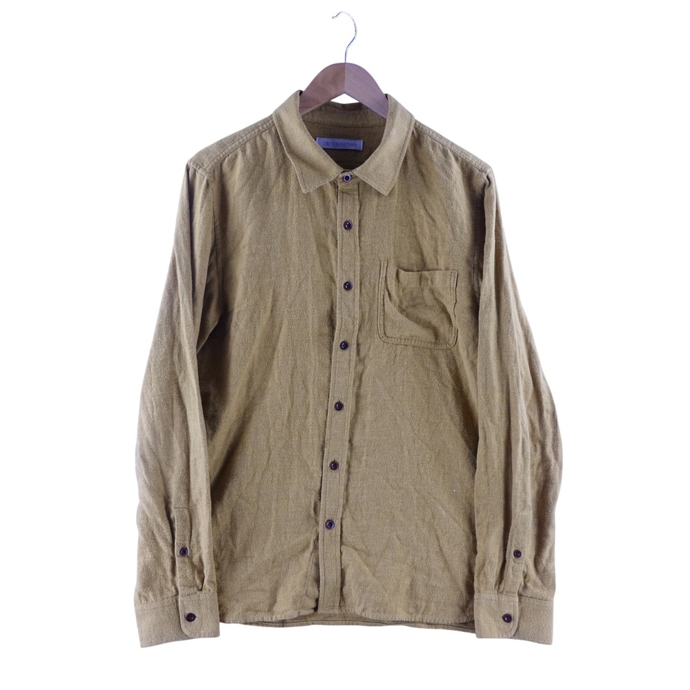 Outerknown Mens Medium Organic Cotton Button Down Shirt Mustard Tan Long Sleeve